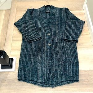 OOAK Vintage sweater overcoat oversized lagenlook RARE teal plaid pockets unique